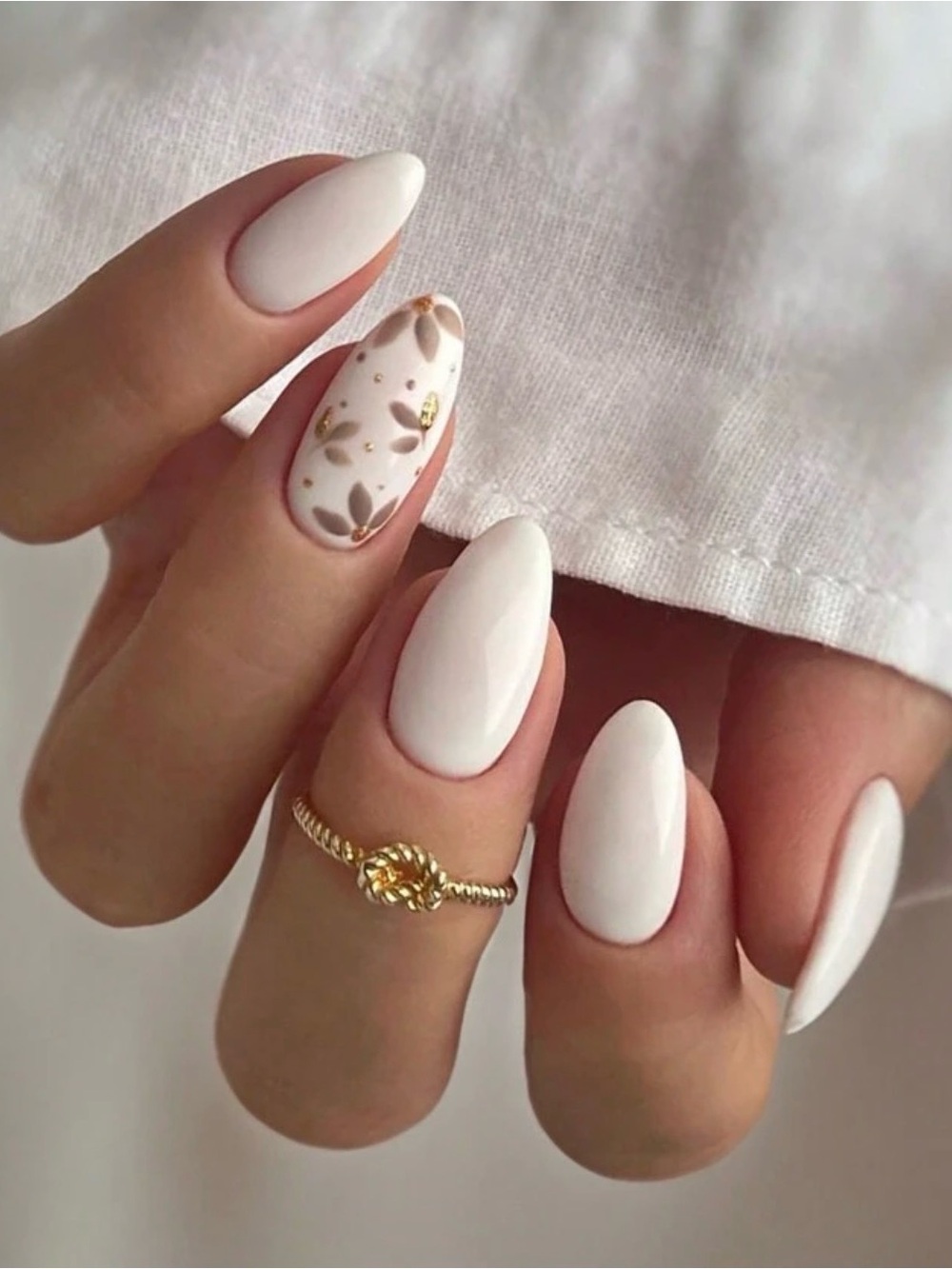 White Press-On Nails with Floral Accent